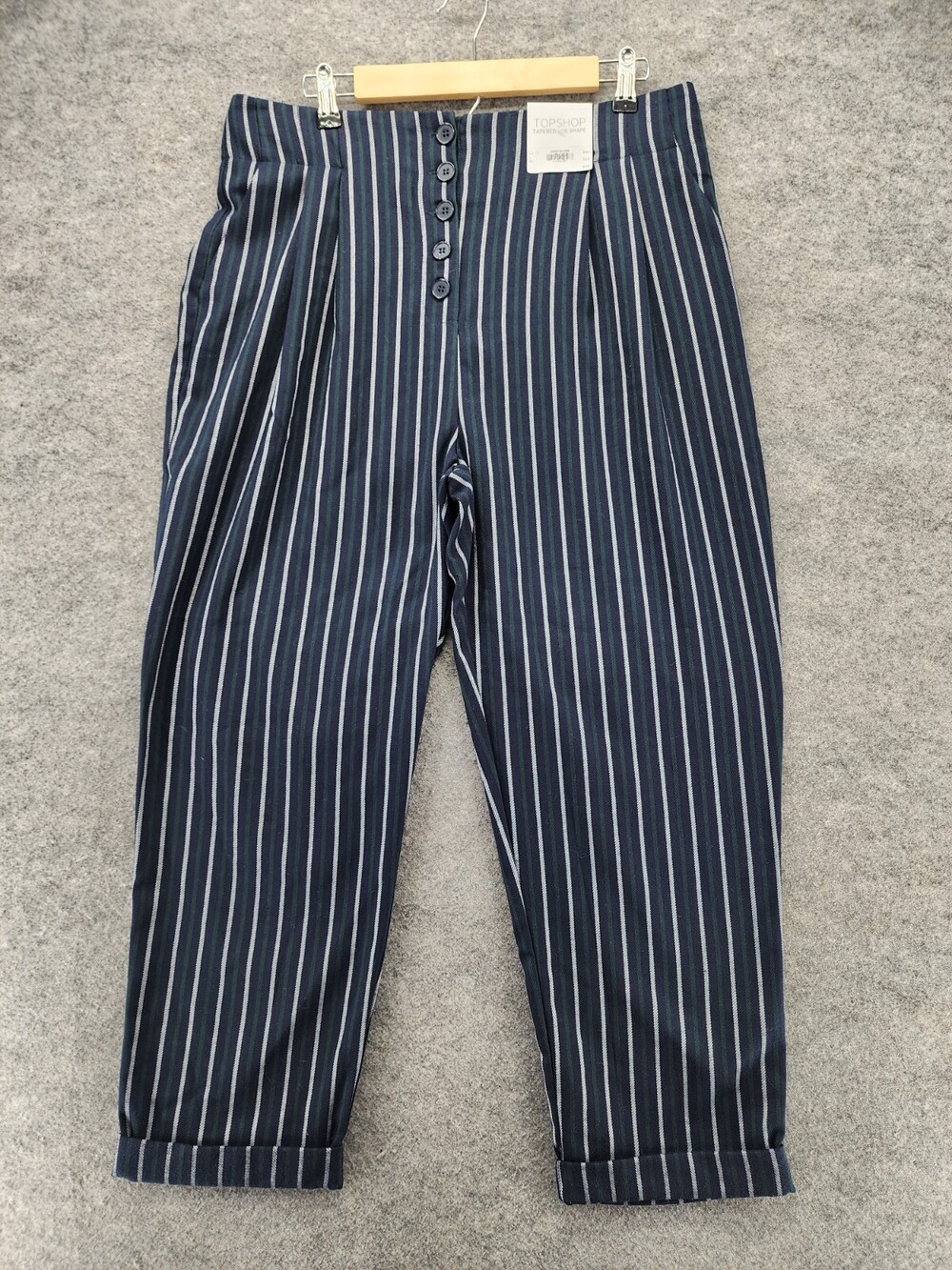 Topshop Pants Womens 12 Tapered Leg Blue Striped Crop